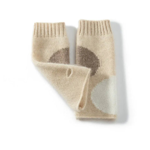 Soft 100% Cashmere Fingerless Gloves with Geometric Dots Arm Warmers