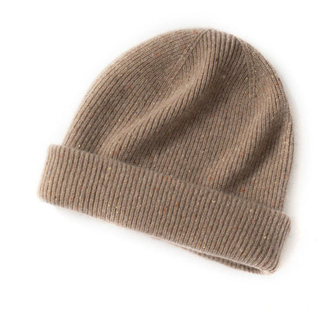 Soft Speckled Knit Winter Hat Luxury Ribbed Cashmere Beanie
