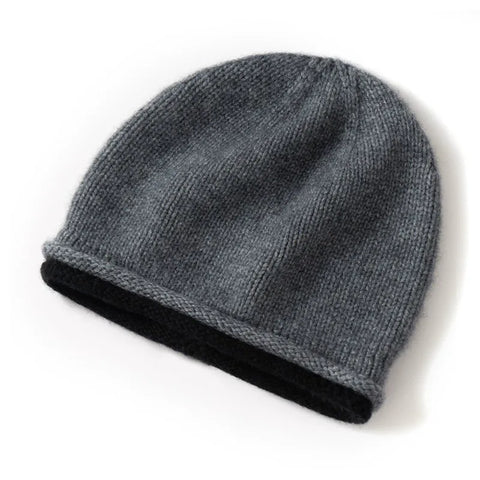 Soft Women's 100% Cashmere Double-Layer Knit Slouchy Beanie