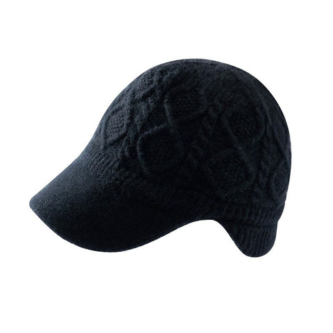 100% Cashmere Cable-Knit Baseball Cap with Visor Winter Beret