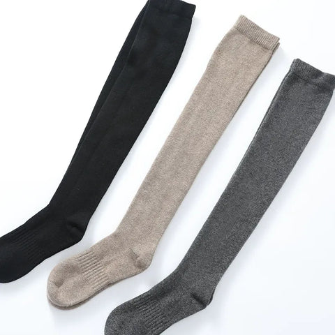 100% Cashmere Over-the-Knee Casual Solid Color Warm Socks For Woman