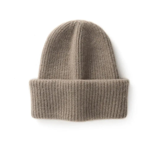 Double-Layer Thickened Cap Warm Knitted Ribbed Pure Cashmere Beanie Hat