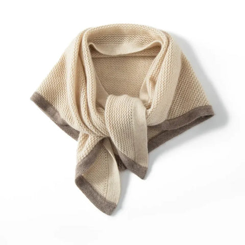 Two-Tone Pure Cashmere Knitted Poncho Shawl Wrap Cape Triangle Scarf