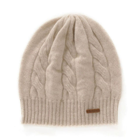 Cable-Knit 100% Cashmere Soft Warm Beanie Hat Twisted Flower Cap