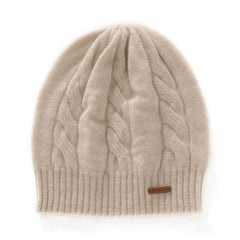 Cable-Knit 100% Cashmere Soft Warm Beanie Hat Twisted Flower Cap