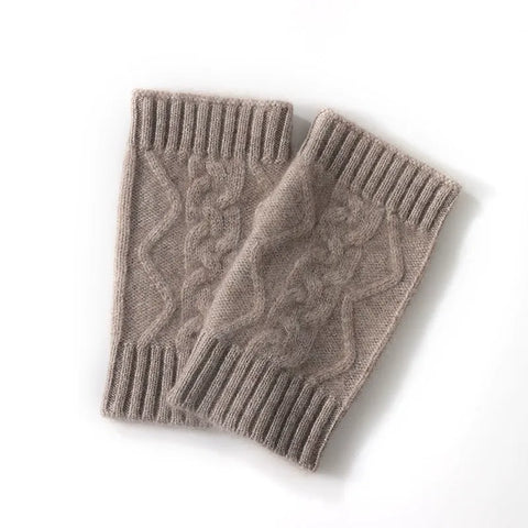 Thicken Cable-Knit Pure Cashmere Fingerless Gloves Hand Warmers
