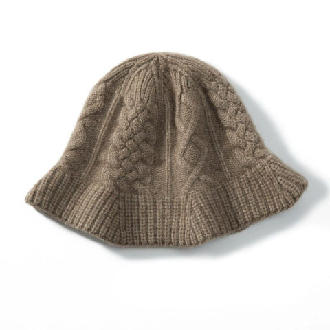 100% Cashmere Women's Cable Twisted Knit Chunky Ribbed Bucket Fisherman Hat
