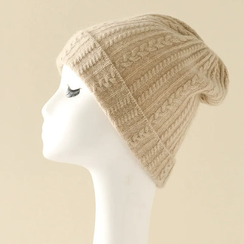 Women Hats Cashmere Thicken Warm Cable Knit Beanie