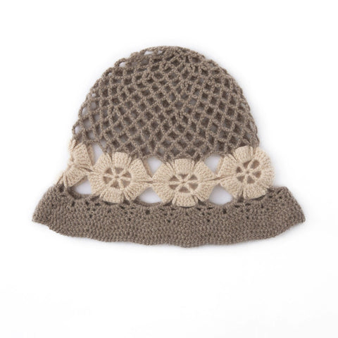 Handmade Crochet Bucket Cashmere Floral Beach Hat for Women
