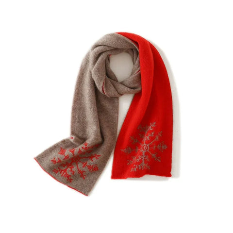 Festive Snowflake Embroidered Pure Cashmere Jacquard Christmas Scarf