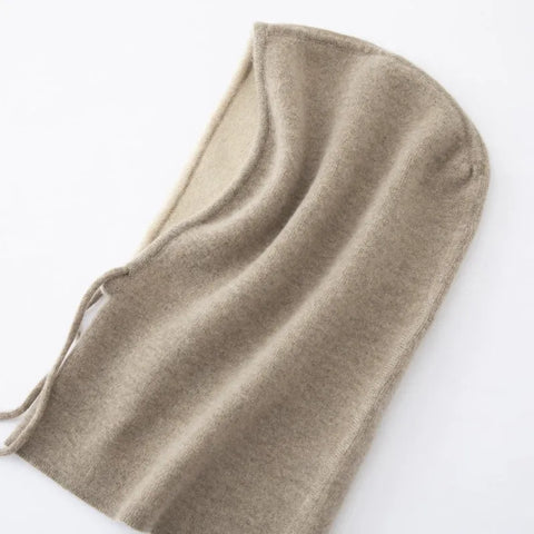 Cashmere Knitted Ski Hat Windproof 100% Cashmere Hood Drawstring Snood