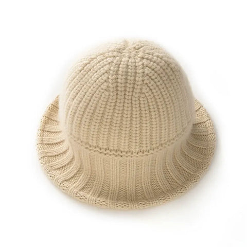 100% Cashmere Ribbed Knit Bucket Hat Fisherman Hat Knit Beanies