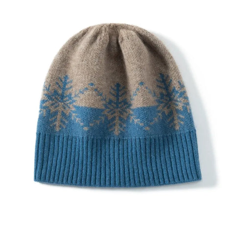 Women Jacquard Knitted Beanies Snowflake Winter Thick Warm Bonnet Cap