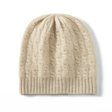Classic Cable-Pattern Pure Cashmere  Knitted Brimless Hat