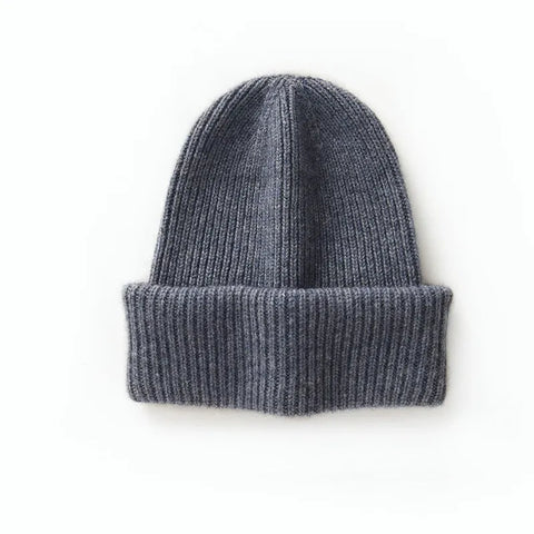 Double-Layer Thickened Cap Warm Knitted Ribbed Pure Cashmere Beanie Hat