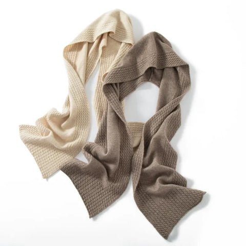 100% Cashmere Knit Luxury Hooded Scarf Wrap with Ribbed Trim Hat
