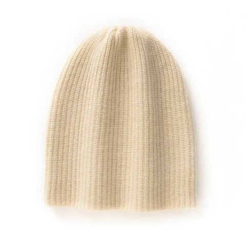 Winter Hat 100% Pure Goat Cashmere Rib-Knit Beanie Hat For Women