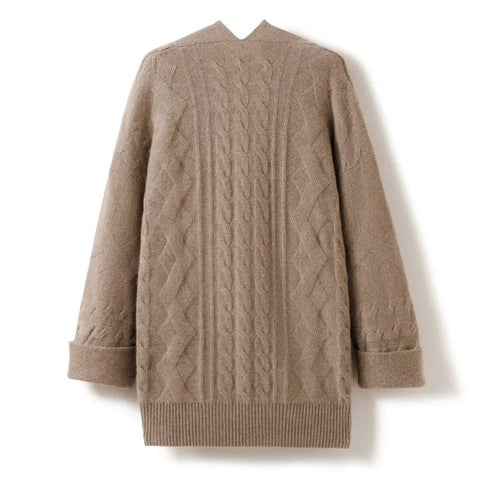 Women's Knitwear Open-Front Cable-Knit  Shawl Cashmere Cardigan
