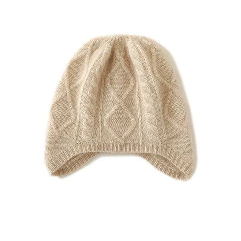 Cashmere Cable Knit Beanie Hat Soft Warm Winter Ear Protection