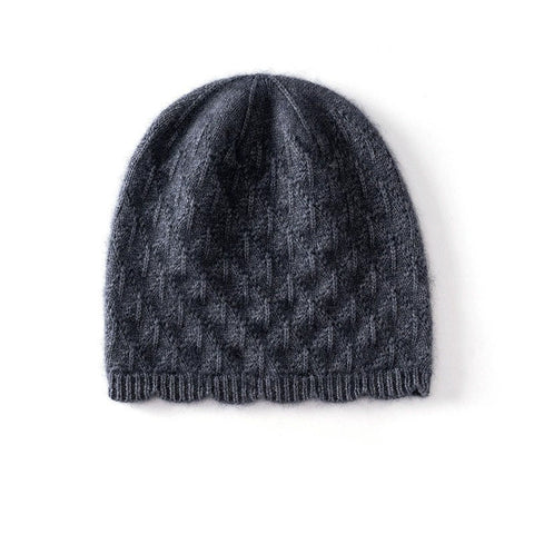 Diamond Winter Textured Knitted Cashmere Cap Soft Warm Beanie Hat