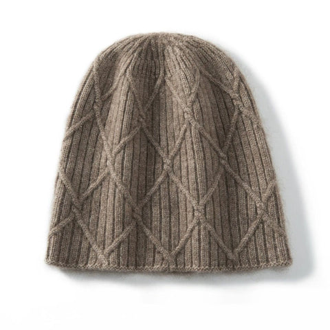 Diamond Ribbed Pure Cashmere Textured Knit Cashmere Hat Beanie