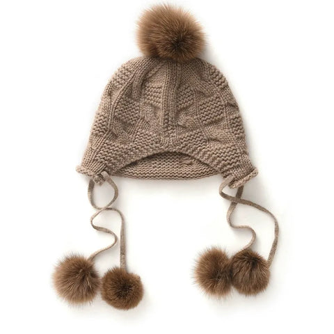 Women's Knitted Thickened Pom Pom Winter Cashmere Hat Trooper Style Ear Warmer