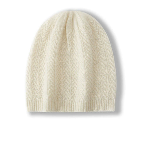 100% Cashmere Knit Slouchy Cable Beanie Ribbed  Hat