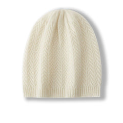 100% Cashmere Knit Slouchy Cable Beanie Ribbed  Hat