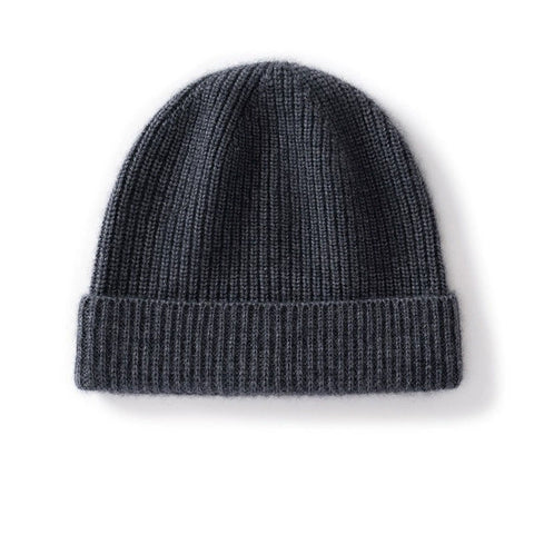 Basic Ribbed Cashmere Beanie Knit Fold-Over Thicken Winter Hat