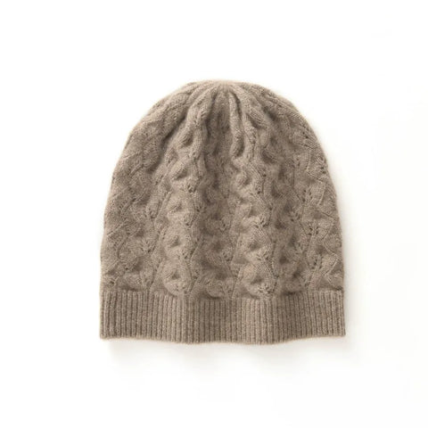 100% Cashmere Cable Knit Beanie Hat Warm Soft Slouchy Skull Cap