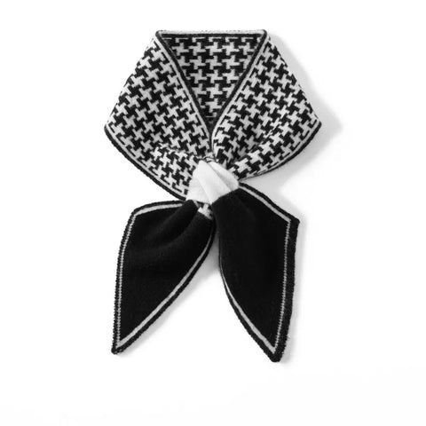 Houndstooth Pattern Cross Printed Knit Shawls Pure Cashmere Neck Scarf