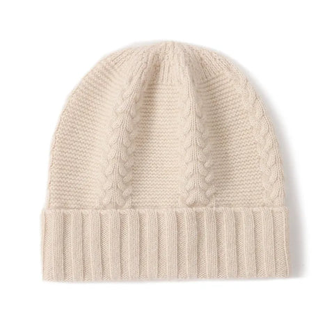 100% Cashmere Cable Knit Ribbed Beanie Warm Winter Hat Unisex