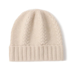 100% Cashmere Cable Knit Ribbed Beanie Warm Winter Hat Unisex