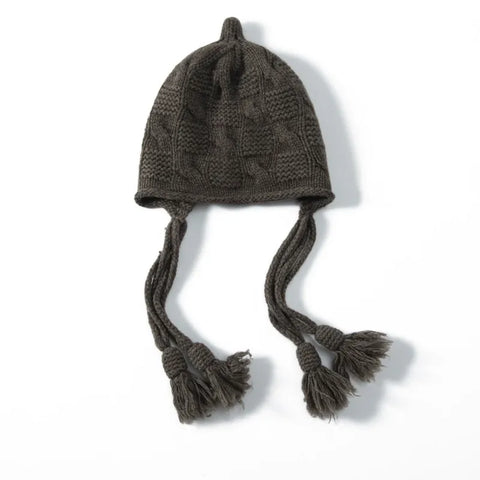 100% Cashmere Tassel Ties Knit Hat Earflap Windproof Ear Protection Beanie