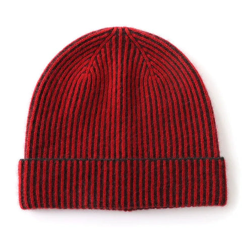 Unisex Ribbed Stripe Cashmere Cap Classic Foldover Striped Hat
