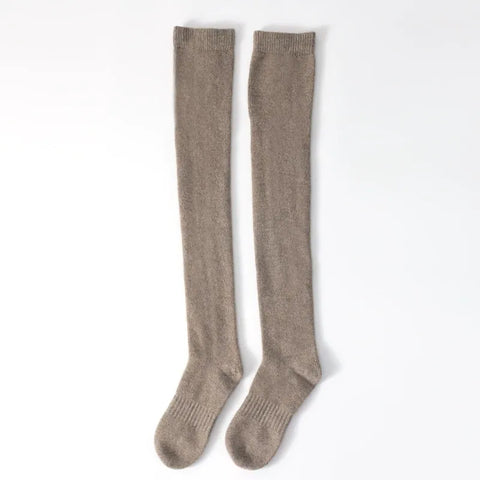 100% Cashmere Over-the-Knee Casual Solid Color Warm Socks For Woman