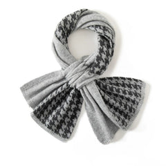 Luxury Cashmere Snood Thick Warm Knitted Houndstooth Bow Scarf