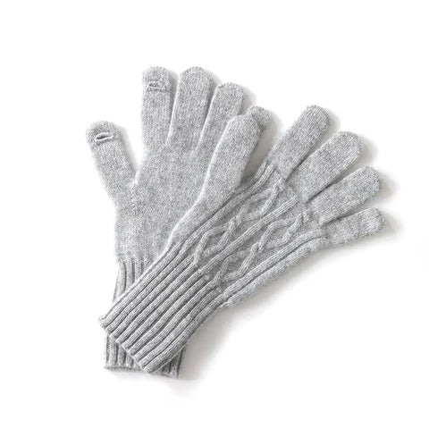 Women's 100% Pure Cashmere Cable Knit Mitten Full Finger Gloves