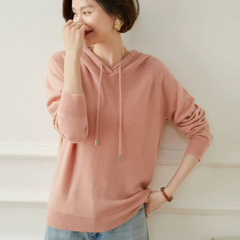 Women's Casual Drawstring Pullover Loose Fit Cashmere Hoodie Sweater