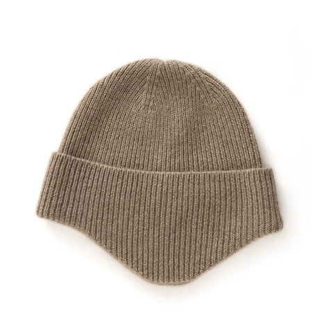 Extended Brim Winter Hat 100% Cashmere Ribbed Beanie