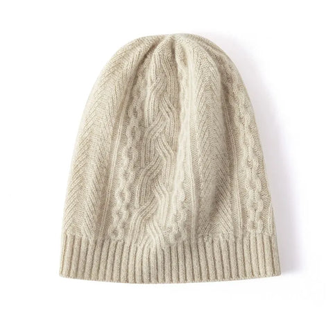 Winter 100% Cashmere Cable Hats Solid Knit Twisted Bonnet Soft Warm Beanies