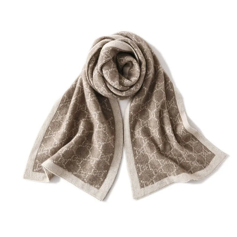 100% de cachemira patrón de monograma reversible jacquard bufanda