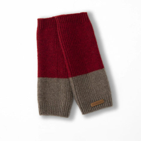 Two Tone Ribbed Knit 100% Pure Cashmere Fingerless Arm Warmers Gloves