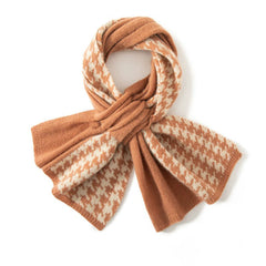 Luxury Cashmere Snood Thick Warm Knitted Houndstooth Bow Scarf
