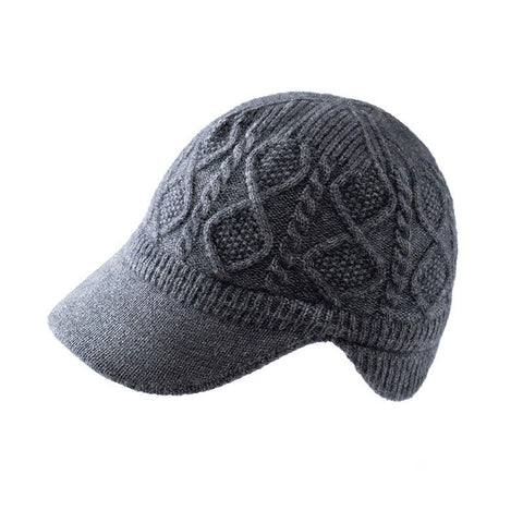 100% Cashmere Cable-Knit Baseball Cap with Visor Winter Beret