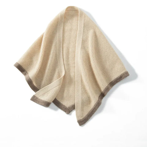 Two-Tone Pure Cashmere Knitted Poncho Shawl Wrap Cape Triangle Scarf