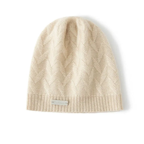 100% Pure Cashmere Women's Embroidery logo Knitted Bonnet Beanies