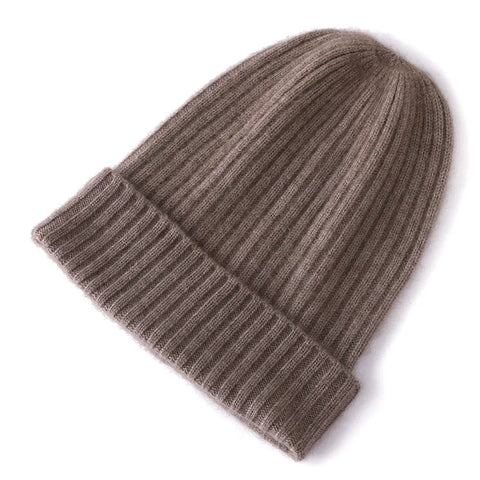 Classic Knit Winter 100% Cashmere Ribbed Beanie Hat for Women & Men