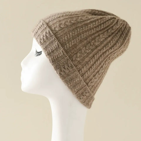 Women Hats Cashmere Thicken Warm Cable Knit Beanie