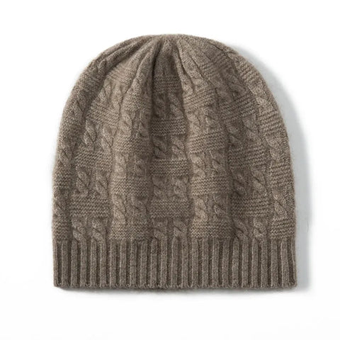 Classic Cable-Pattern Pure Cashmere  Knitted Brimless Hat